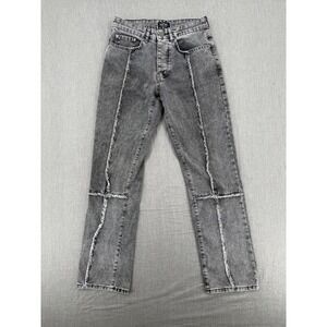 BoohooMAN Mens 28 Grey Washed Seam Detail Raw Edge Straight Leg Jeans Streetwear